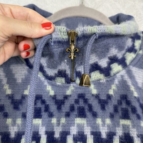 Vtg Aztec Pullover Jacket Womens Medium Blue Green Tribal Southwest Cozy Fuzzy - Picture 3 of 11